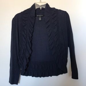 Navy Blue Bolero Sweater With Ruffle Detail